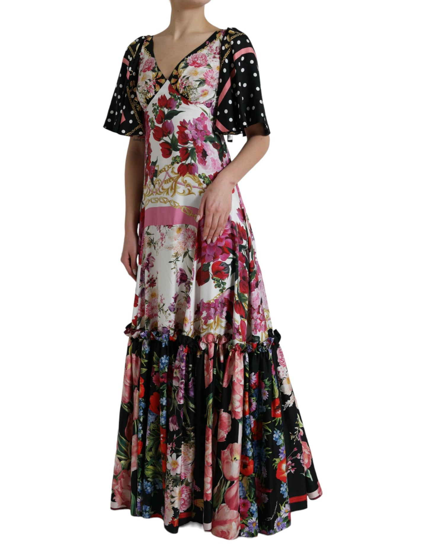 Dolce &amp; Gabbana Multicolor Floral Print Silk Twill Gown Dress