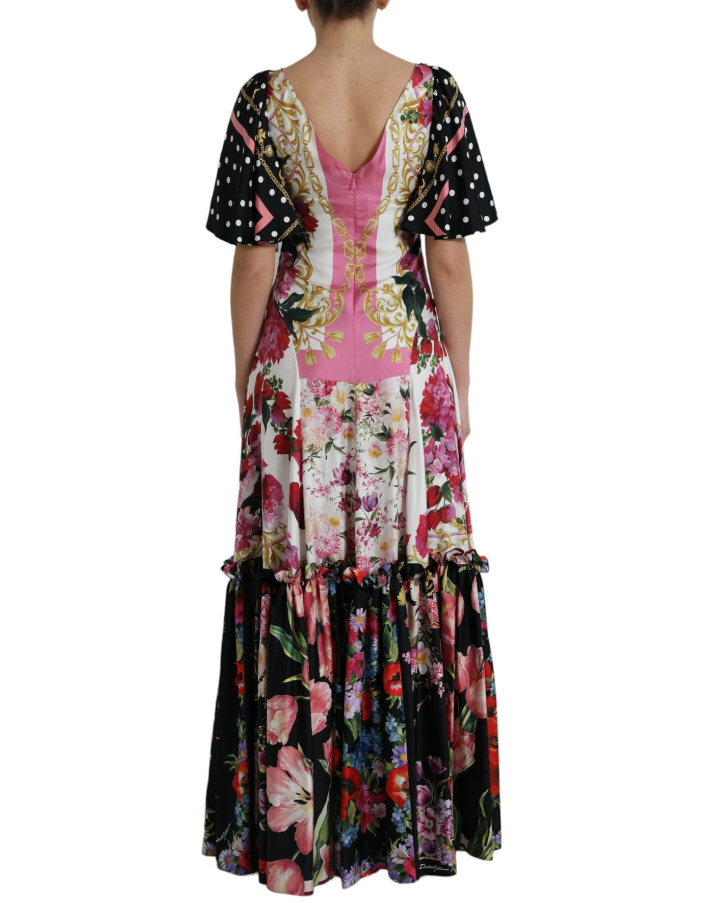 Dolce &amp; Gabbana Multicolor Floral Print Silk Twill Gown Dress