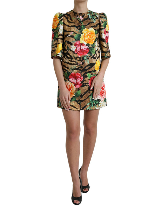 Dolce &amp; Gabbana Multicolor Tiger Floral Print Shift Mini Dress