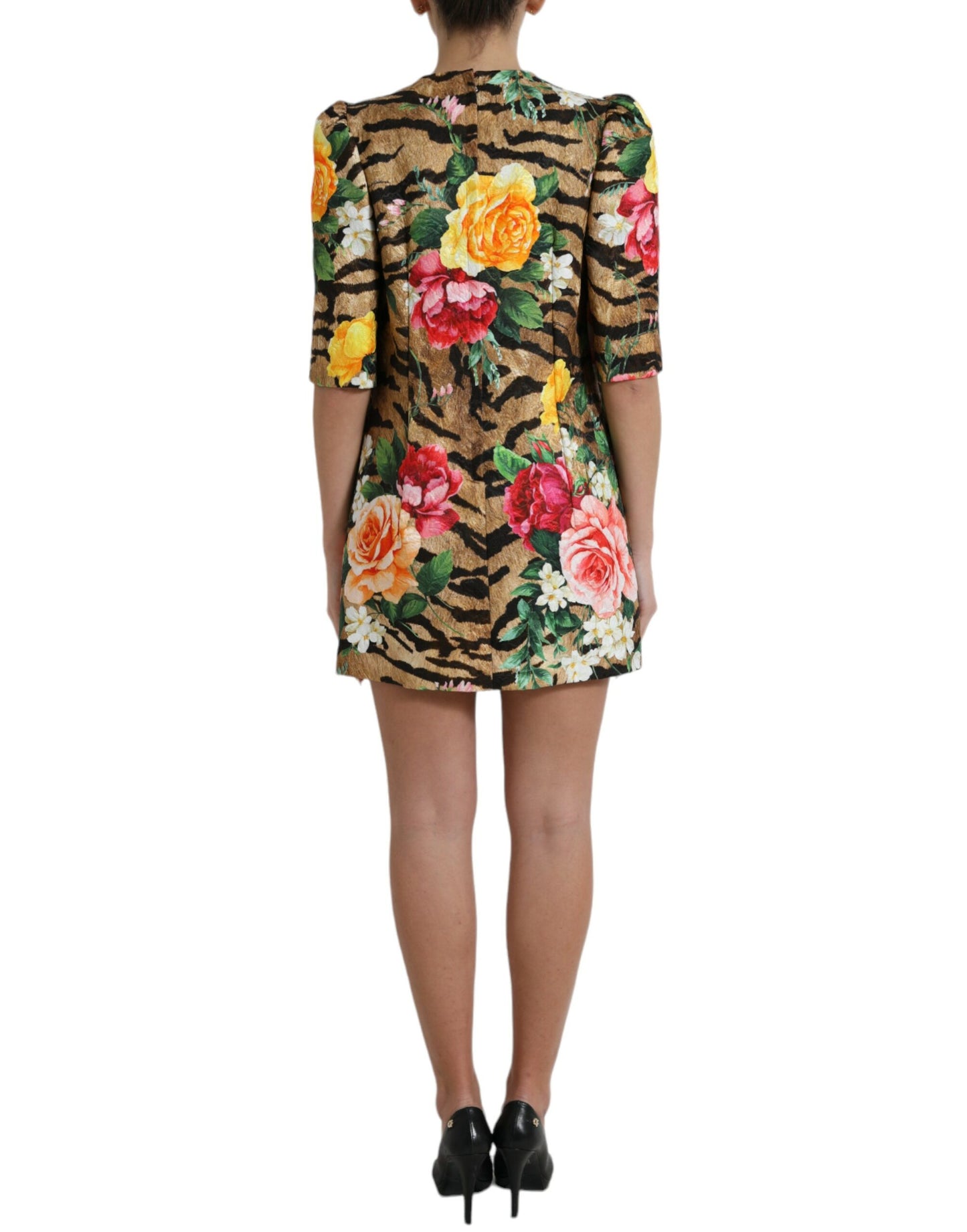 Dolce &amp; Gabbana Multicolor Tiger Floral Print Shift Mini Dress