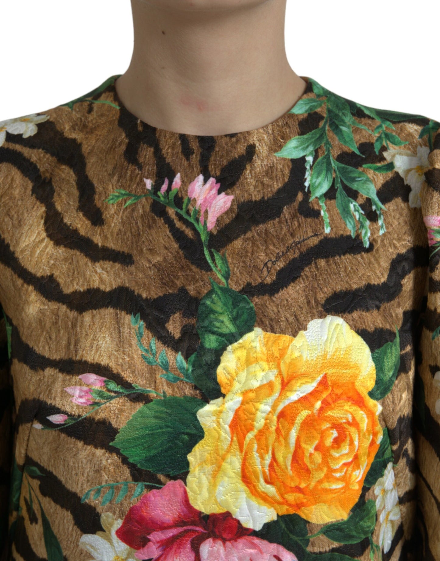 Dolce &amp; Gabbana Multicolor Tiger Floral Print Shift Mini Dress