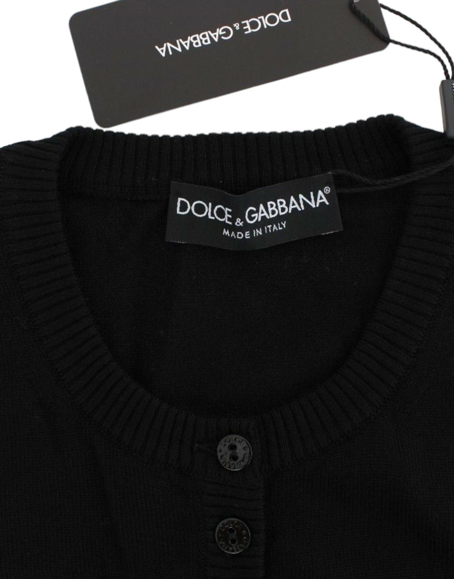 Dolce &amp; Gabbana Black Wool Button Cardigan Sweater Top