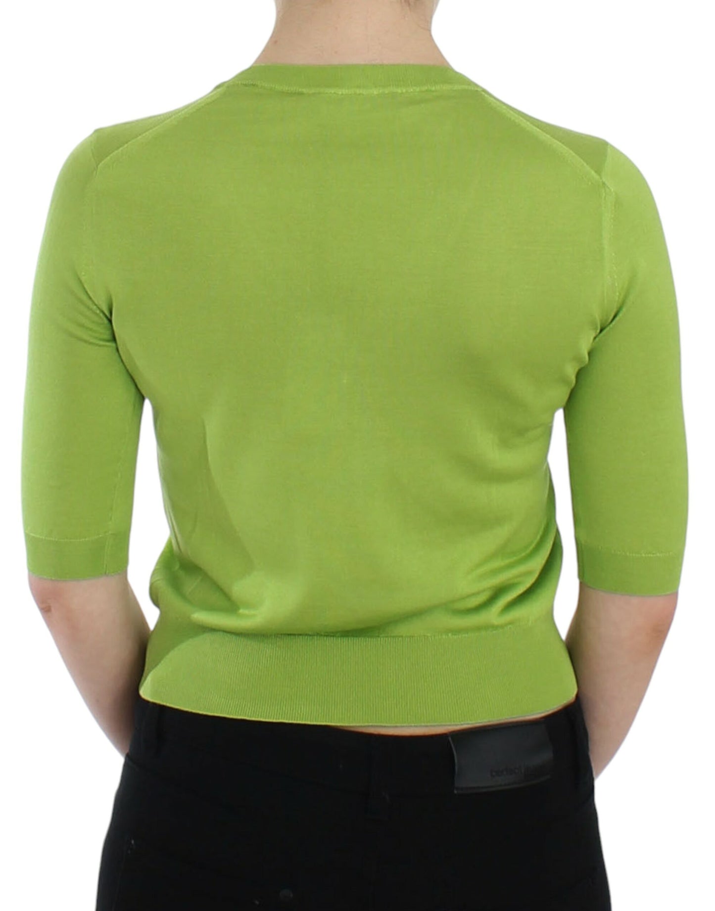 Dolce &amp; Gabbana Green Wool V-neck Pullover Sweater Top