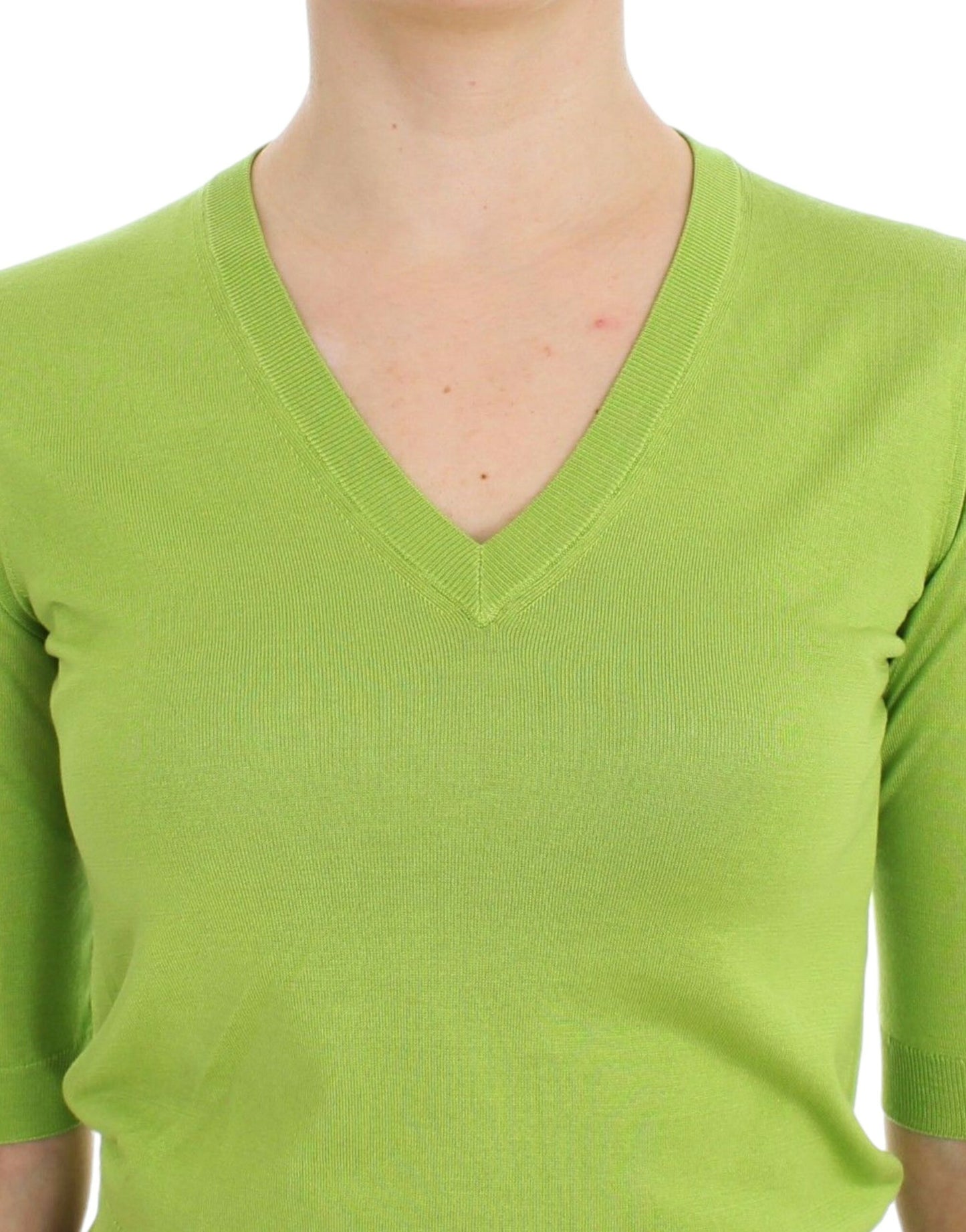 Dolce &amp; Gabbana Green Wool V-neck Pullover Sweater Top