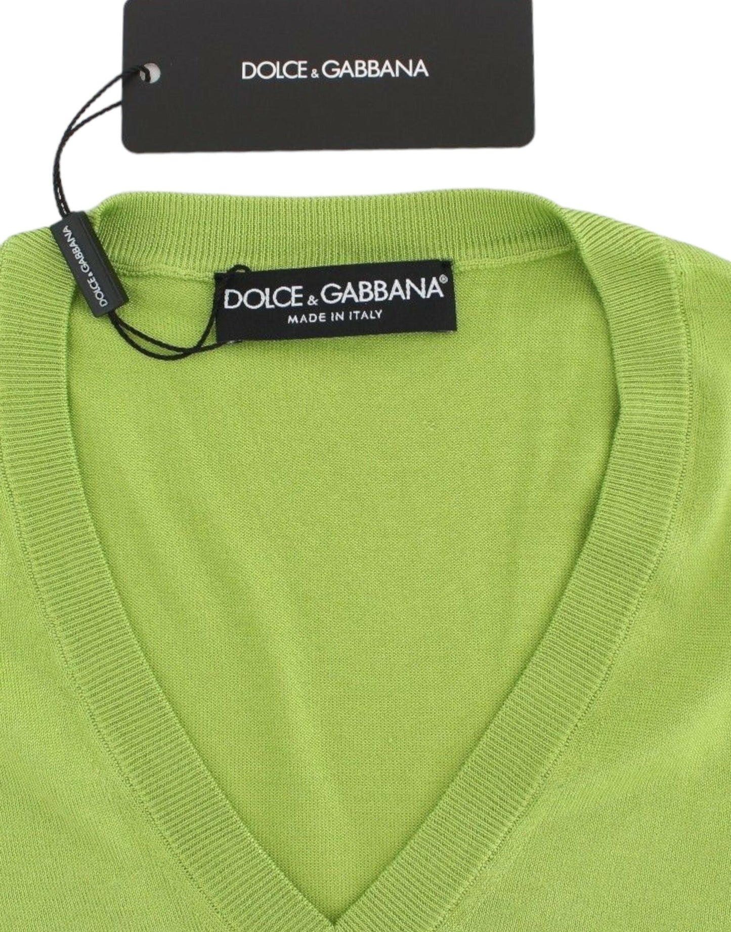 Dolce &amp; Gabbana Green Wool V-neck Pullover Sweater Top