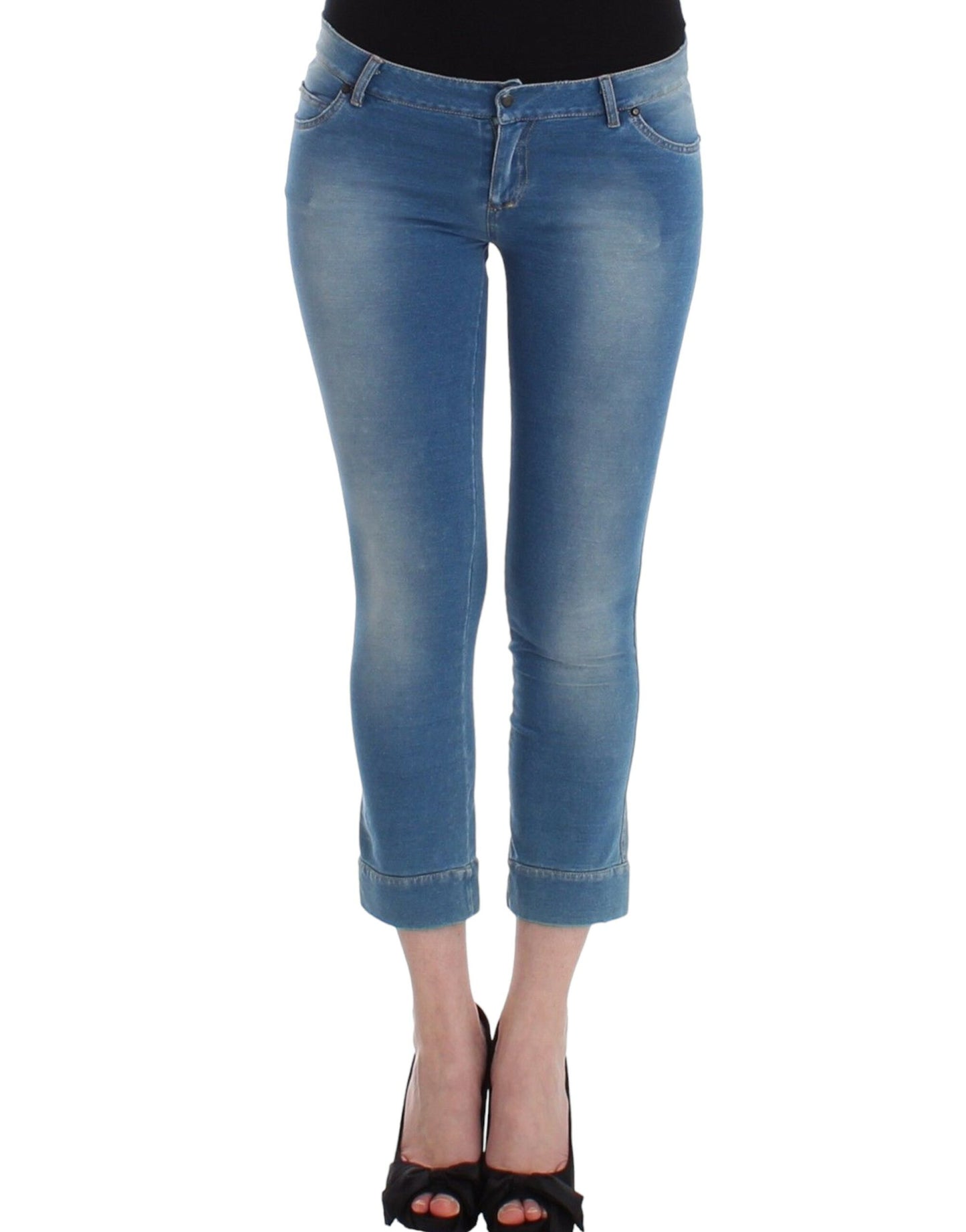 Ermanno Scervino Beachwear Blue Jeans Caprihose Kurz geschnitten