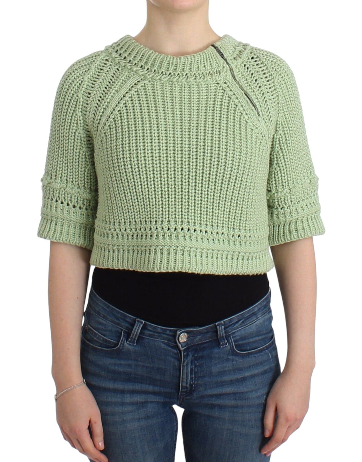 Ermanno Scervino Grüner, kurz geschnittener Strickpullover. Gestrickter Pullover