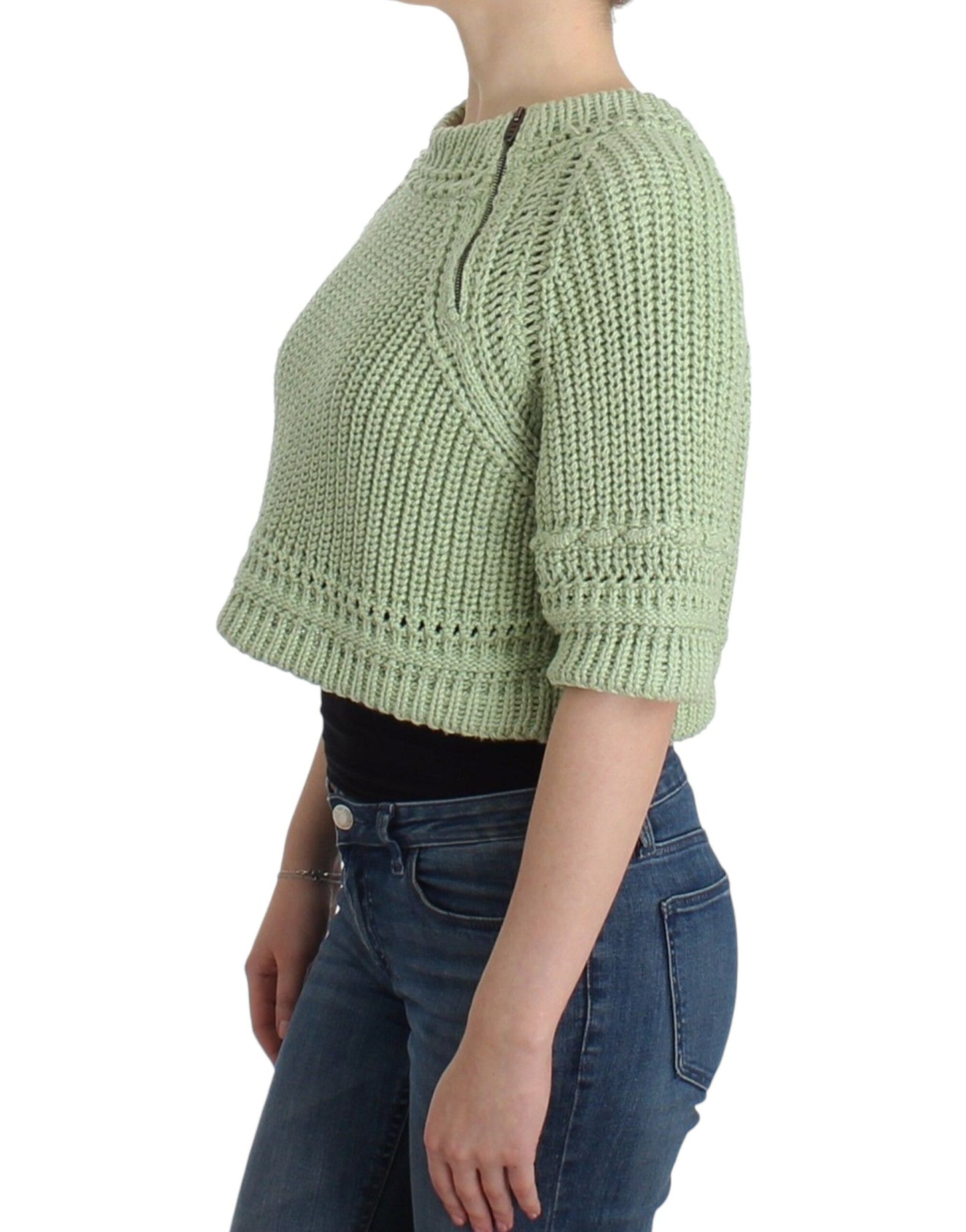 Ermanno Scervino Grüner, kurz geschnittener Strickpullover. Gestrickter Pullover