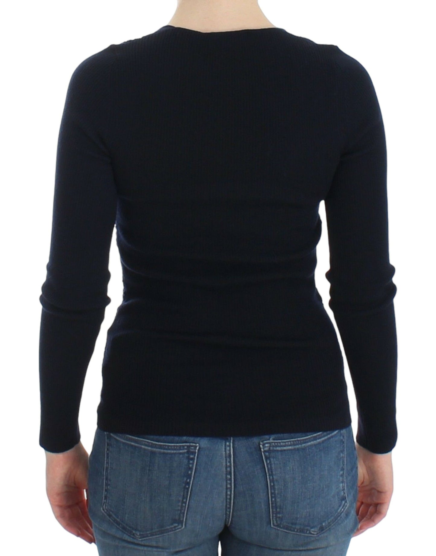 Ermanno Scervino Blaues gestricktes Woll-Stretch-Pullover-Oberteil