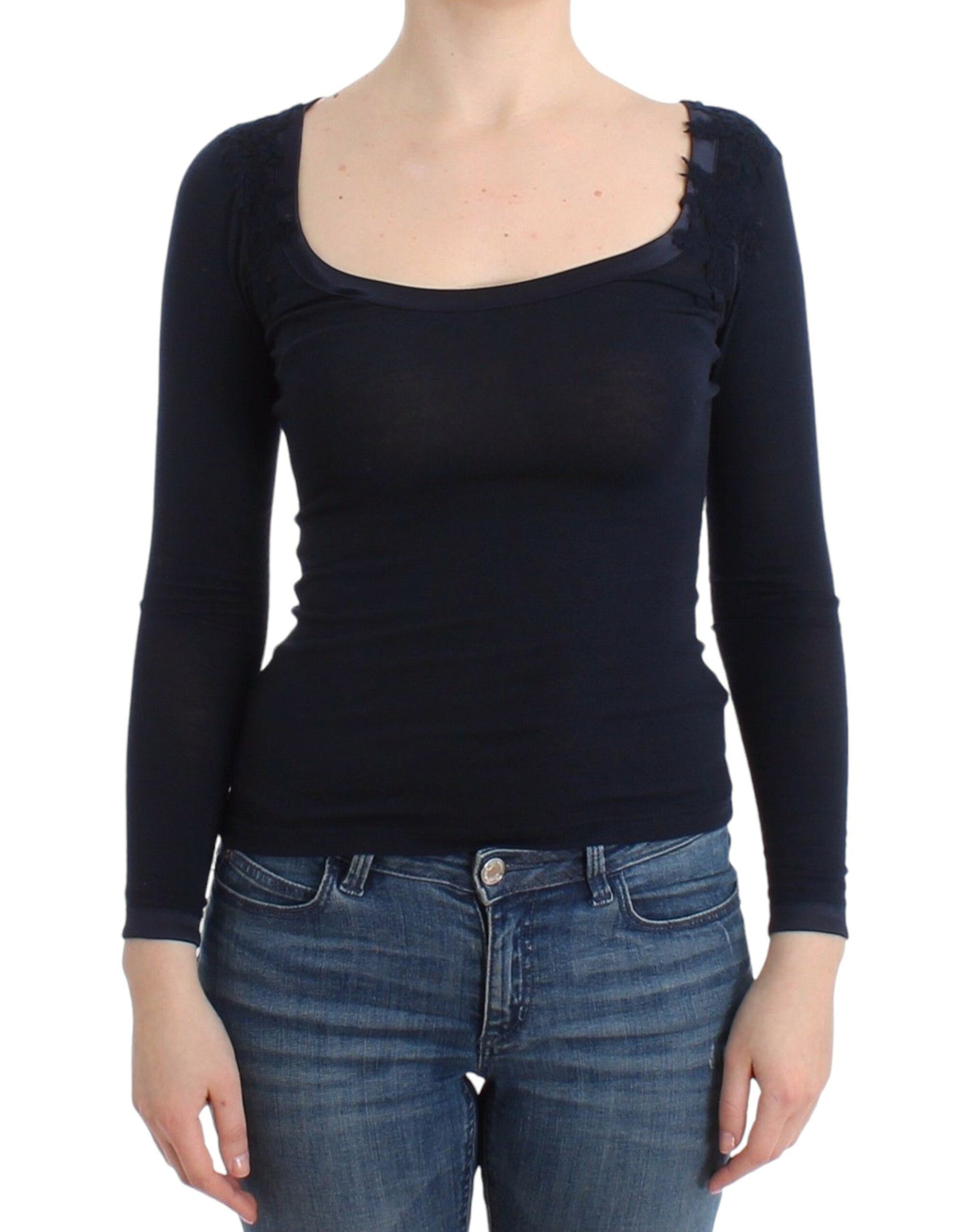 Ermanno Scervino Dessous, blaues Top, Bluse, Pullover, Spitze, Rayon