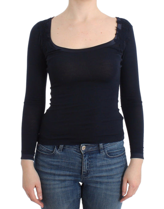 Ermanno Scervino Dessous, blaues Top, Bluse, Pullover, Spitze, Rayon