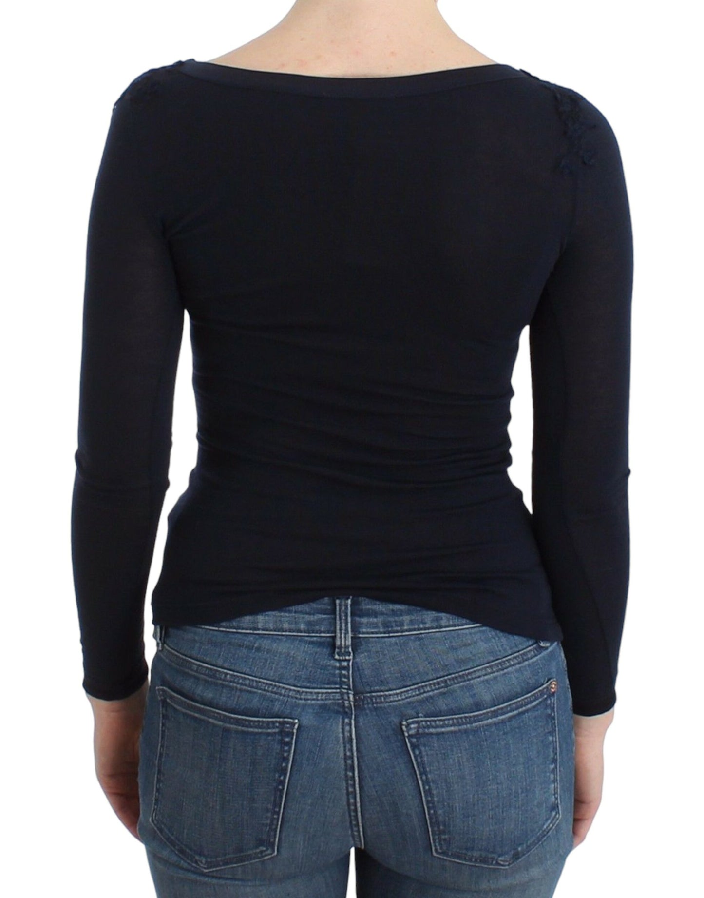 Ermanno Scervino Dessous, blaues Top, Bluse, Pullover, Spitze, Rayon