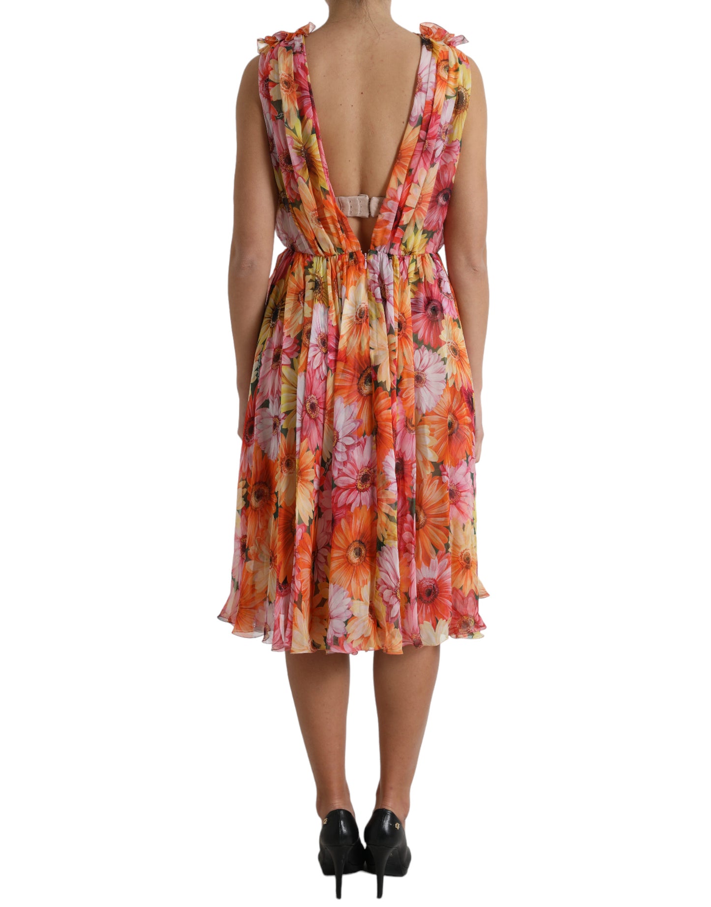 Dolce &amp; Gabbana Multicolor Sunflower Print Silk Midi Dress