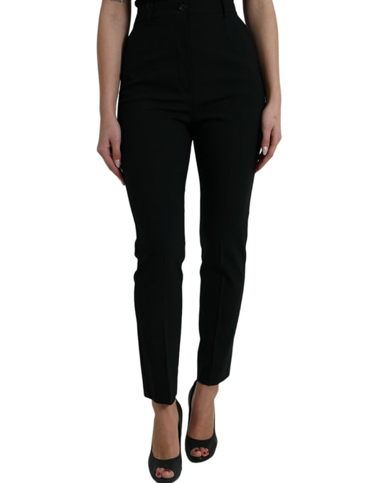 Dolce &amp; Gabbana Black Wool High Waist Tapered Pants