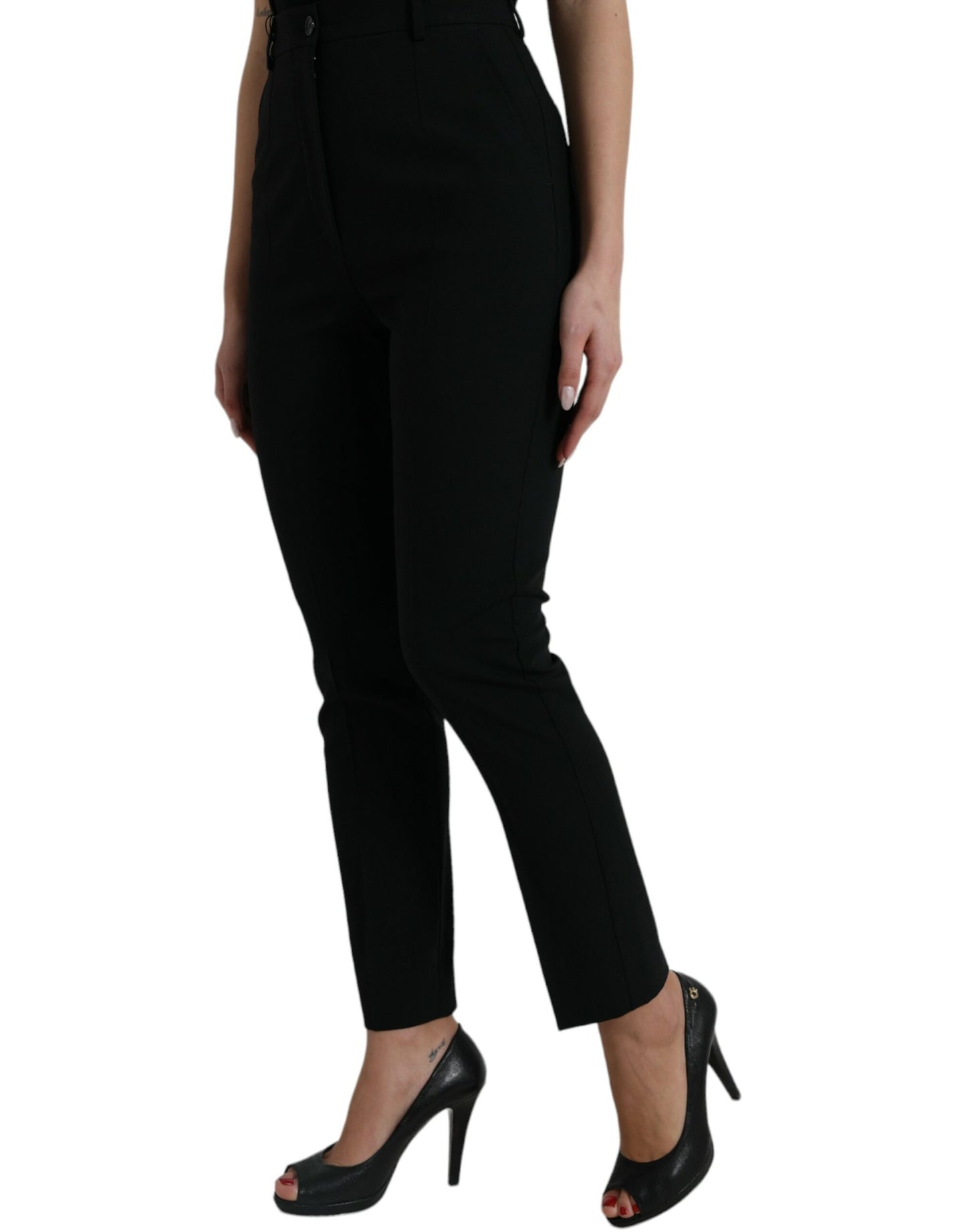 Dolce &amp; Gabbana Black Wool High Waist Tapered Pants