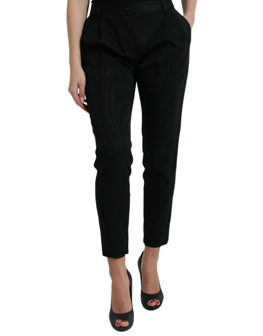 Dolce &amp; Gabbana Black Wool High Waist Cropped Tapered Pants