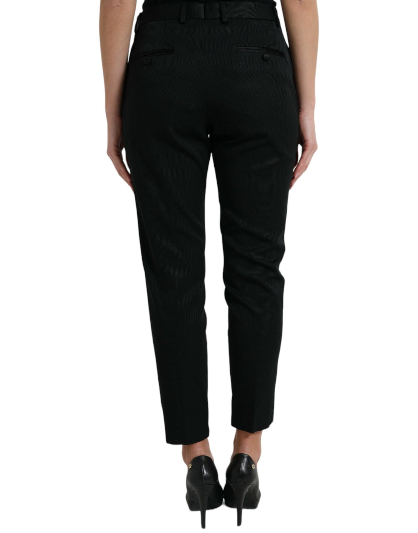 Dolce &amp; Gabbana Black Wool High Waist Cropped Tapered Pants