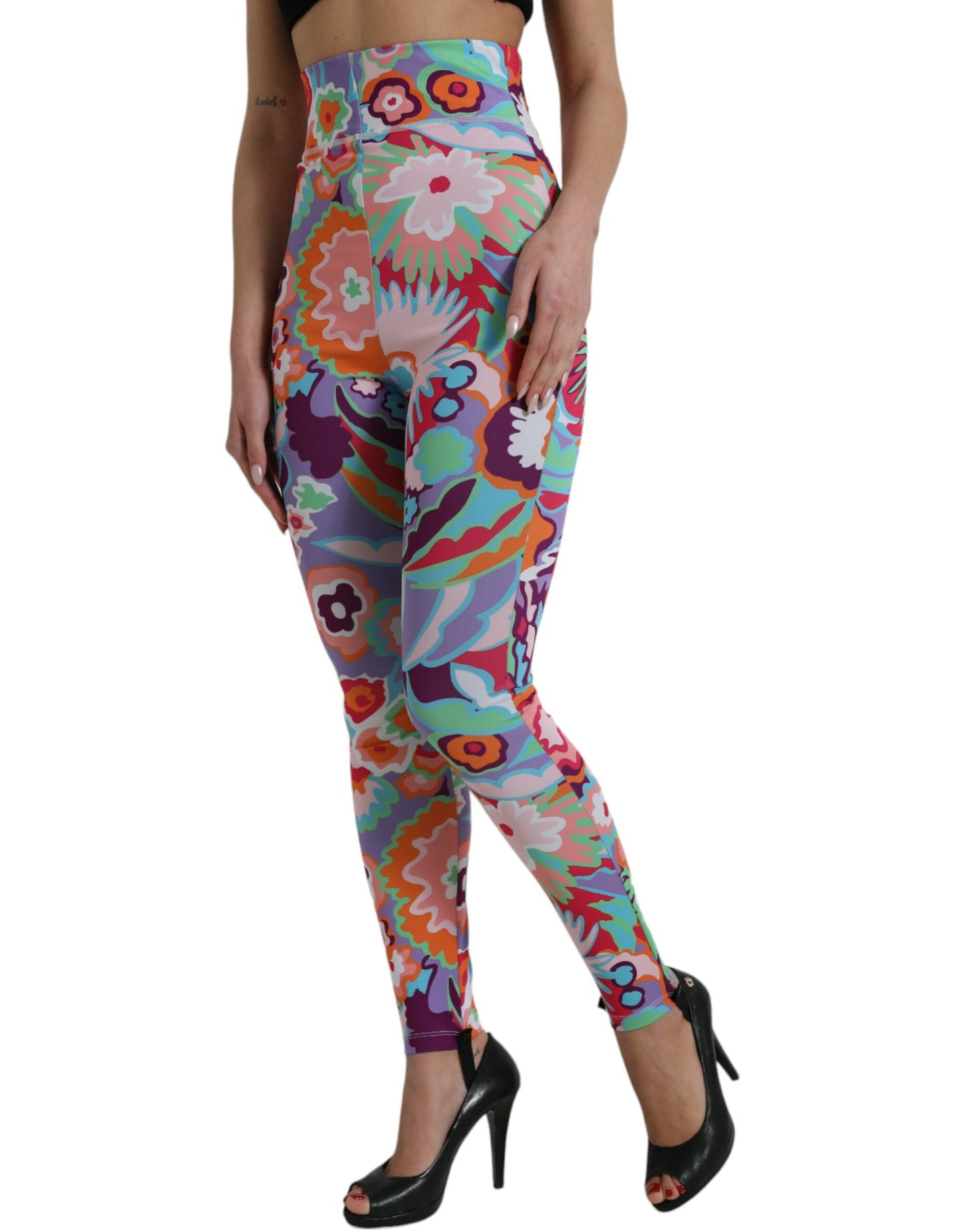 Dolce &amp; Gabbana Multicolor Floral High Waist Leggings Pants