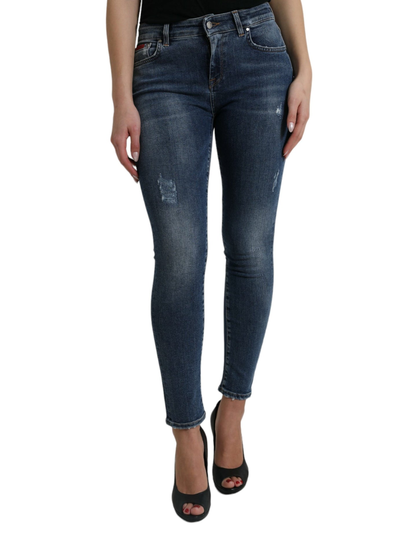 Dolce &amp; Gabbana Dark Blue Washed Skinny Mid Waist Denim Jeans