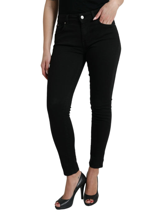 Dolce &amp; Gabbana Black Cotton Mid Waist Skinny Denim Jeans