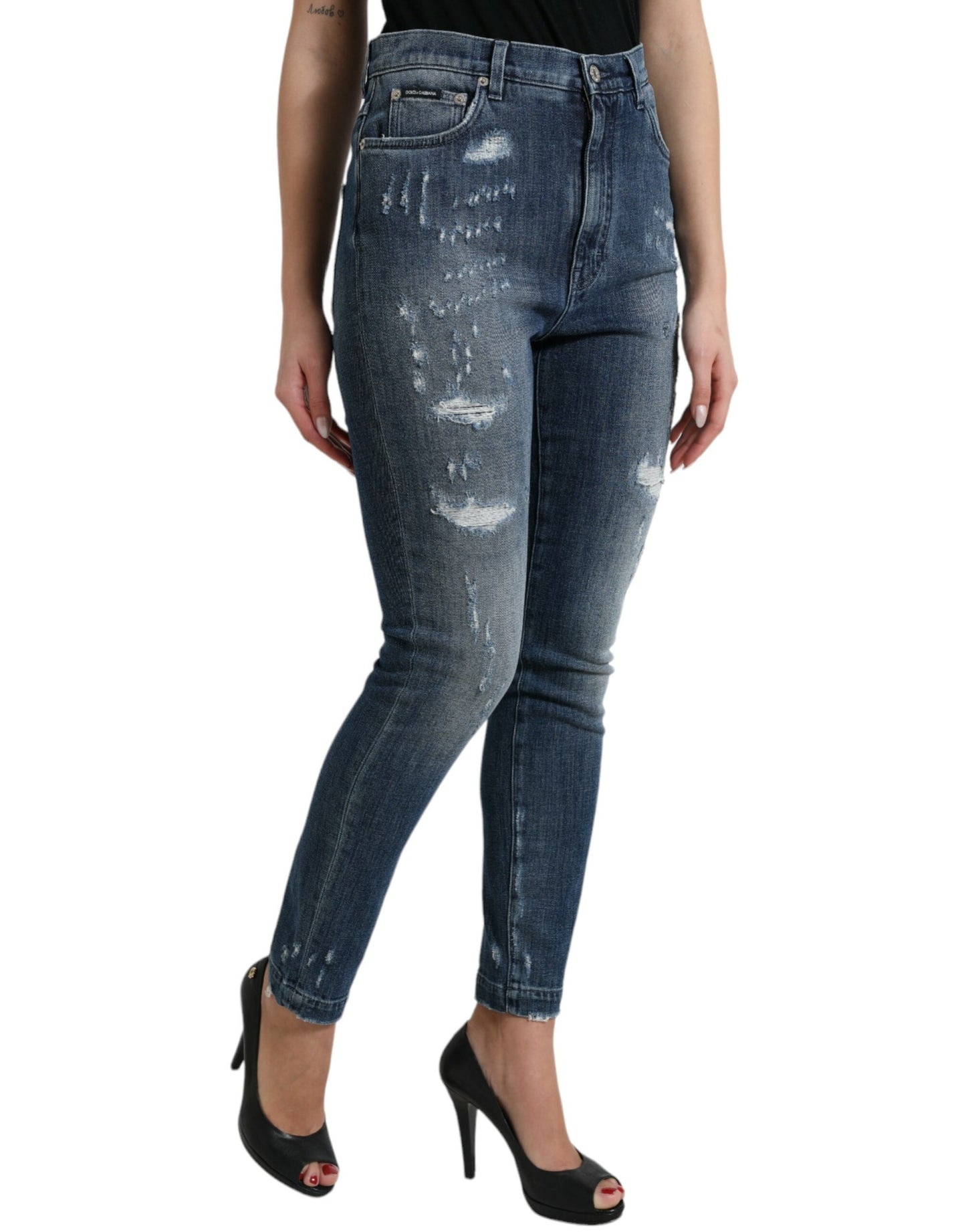 Dolce &amp; Gabbana Dark Blue Distressed GRACE Skinny Denim Jeans