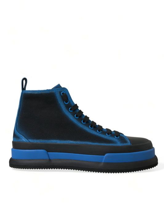 Dolce &amp; Gabbana High-Top-Sneakers aus schwarzem, blauem Segeltuch und Baumwolle