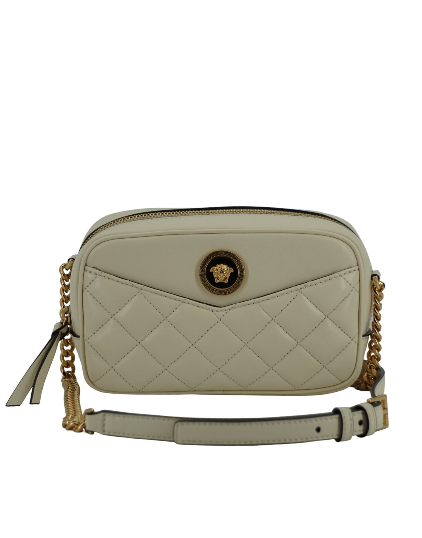 Versace Elegant White Lamb Leather Camera Bag