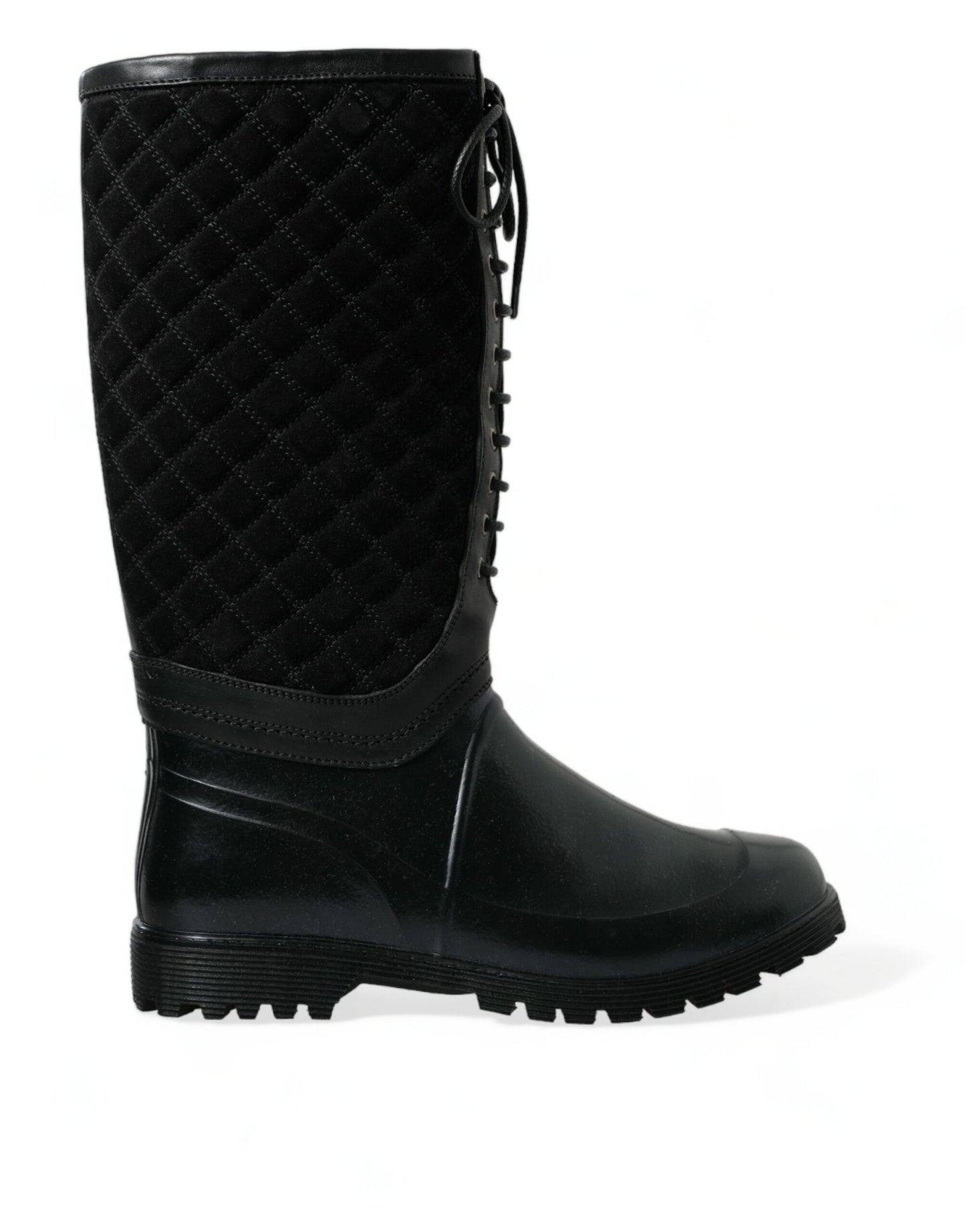 Dolce & Gabbana Elegant Quilted Lace-Up Rain Boots