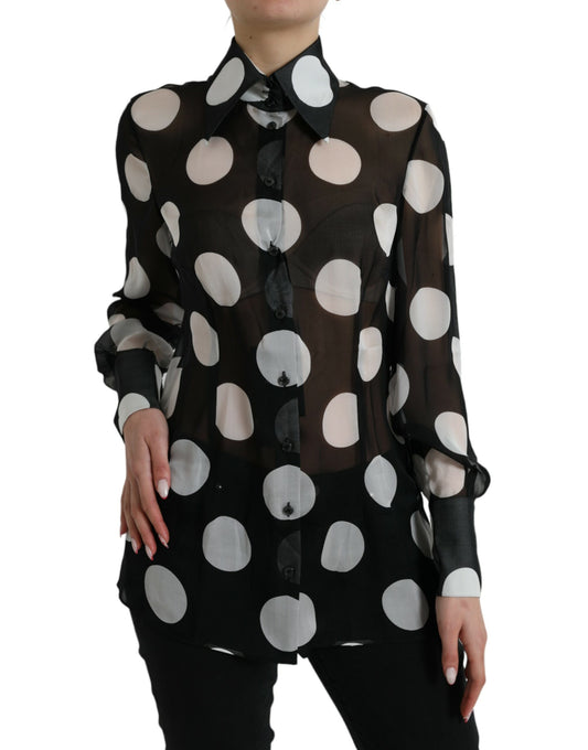 Dolce & Gabbana Silk Collared Button-Up Blouse in Black & White