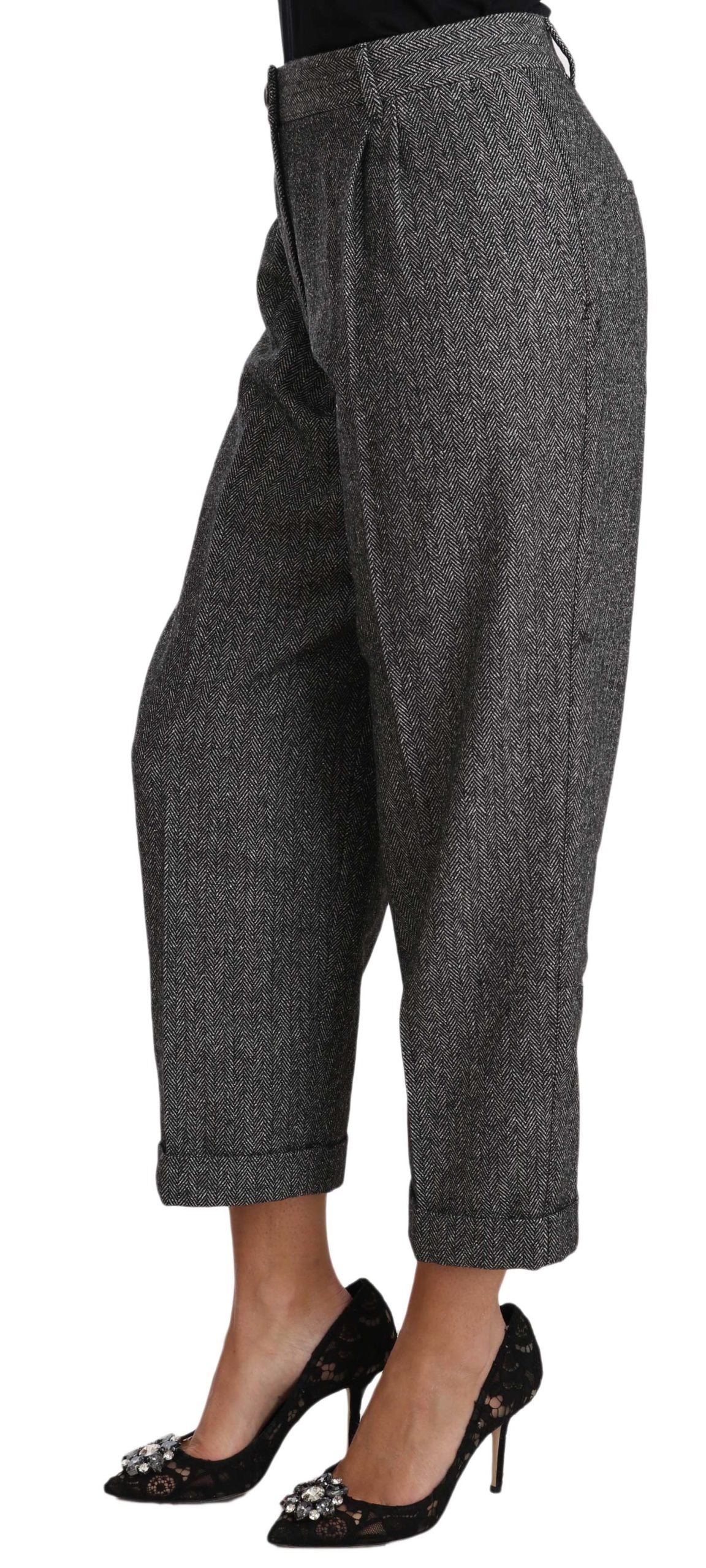 Dolce &amp; Gabbana Grey Wool Pleated Cropped Trouser Pants