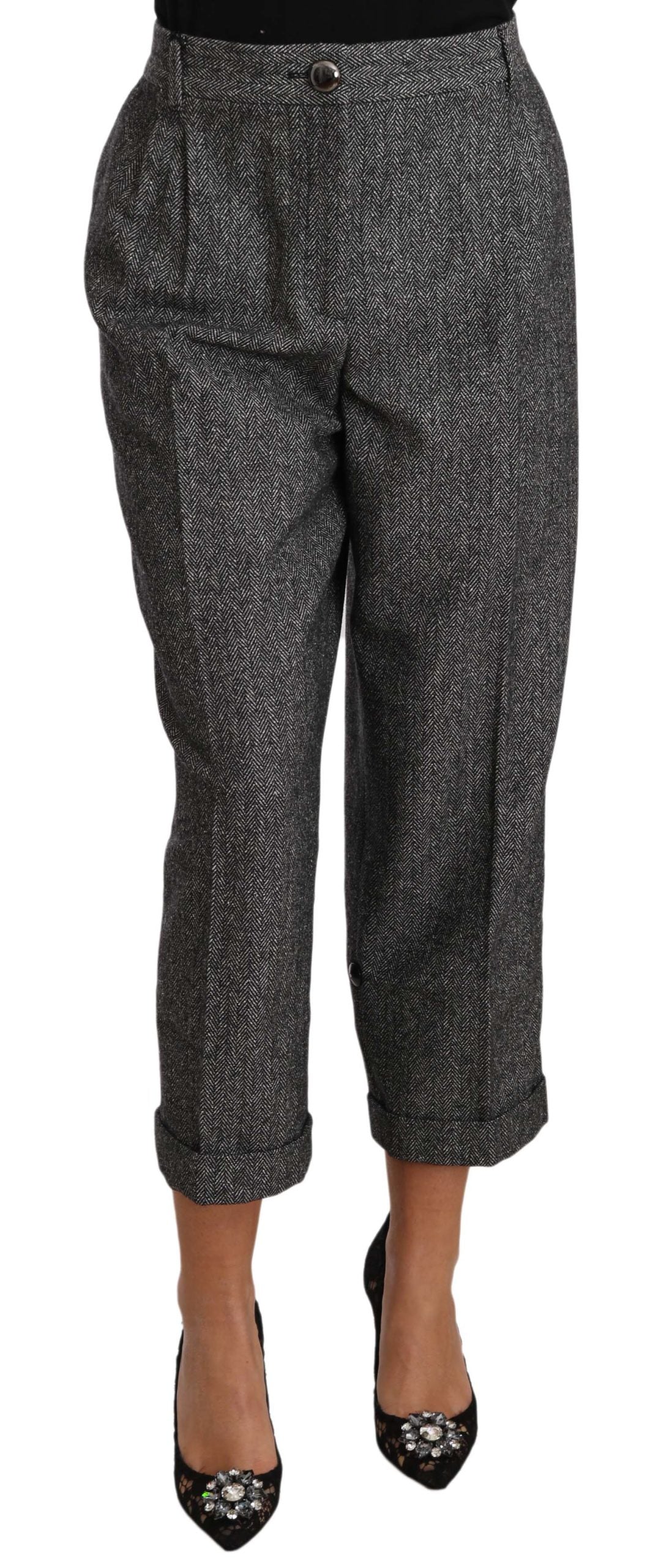 Dolce &amp; Gabbana Grey Wool Pleated Cropped Trouser Pants