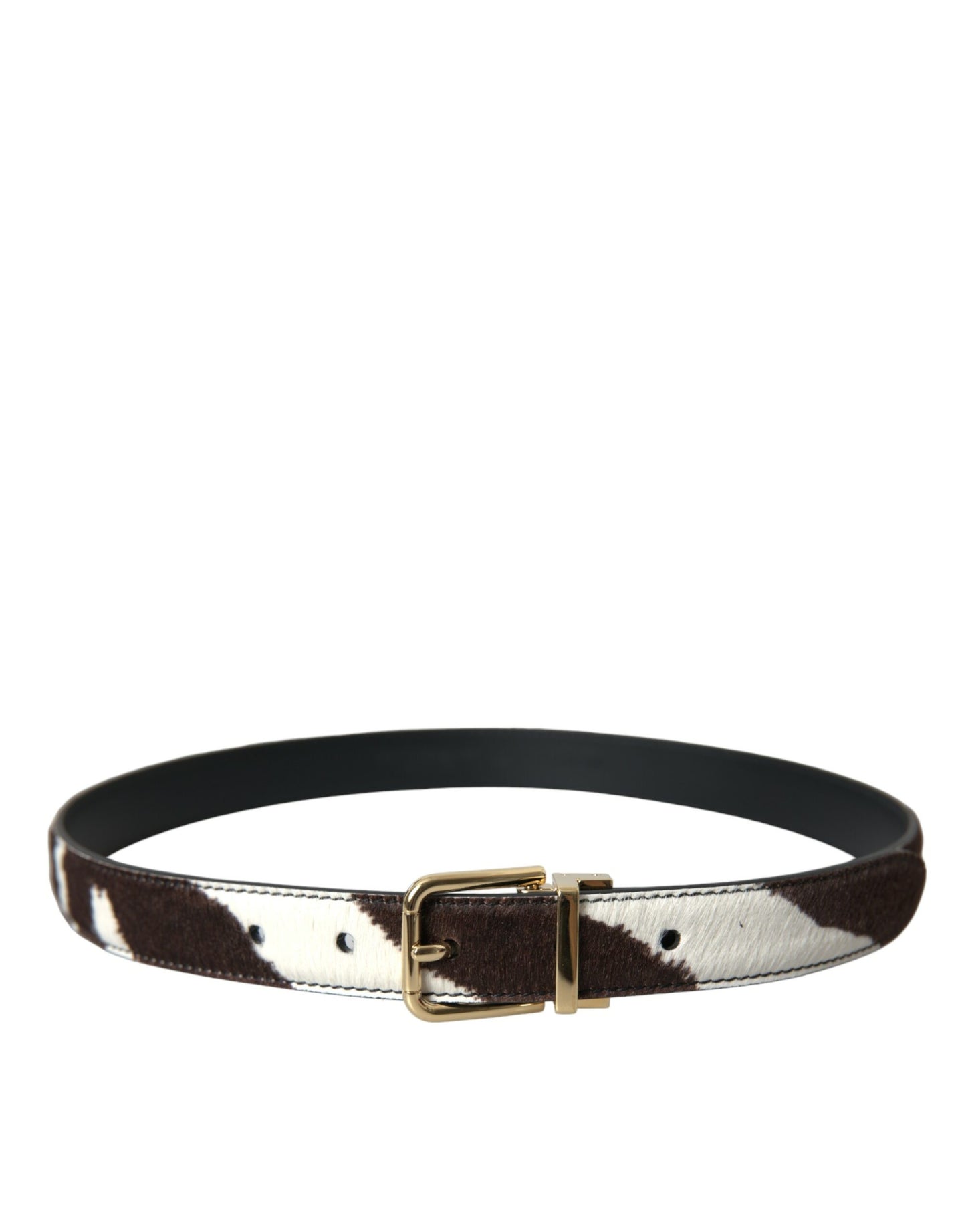 Dolce & Gabbana Brown White Zebra Pony Hair Gold Buckle Belt