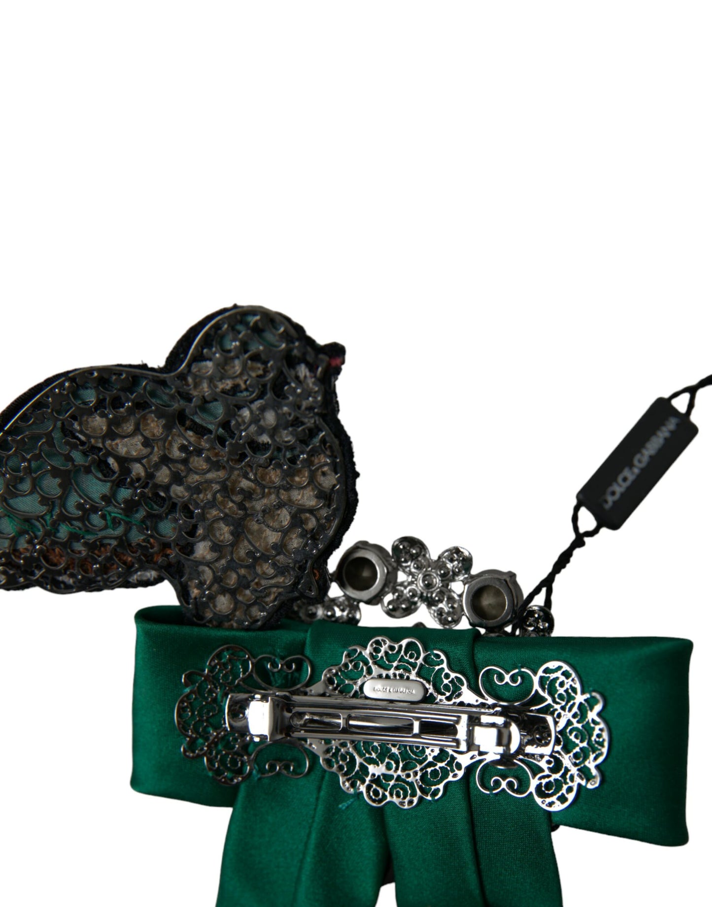 Dolce & Gabbana Green Satin Bird Crystal Women Hair Clip