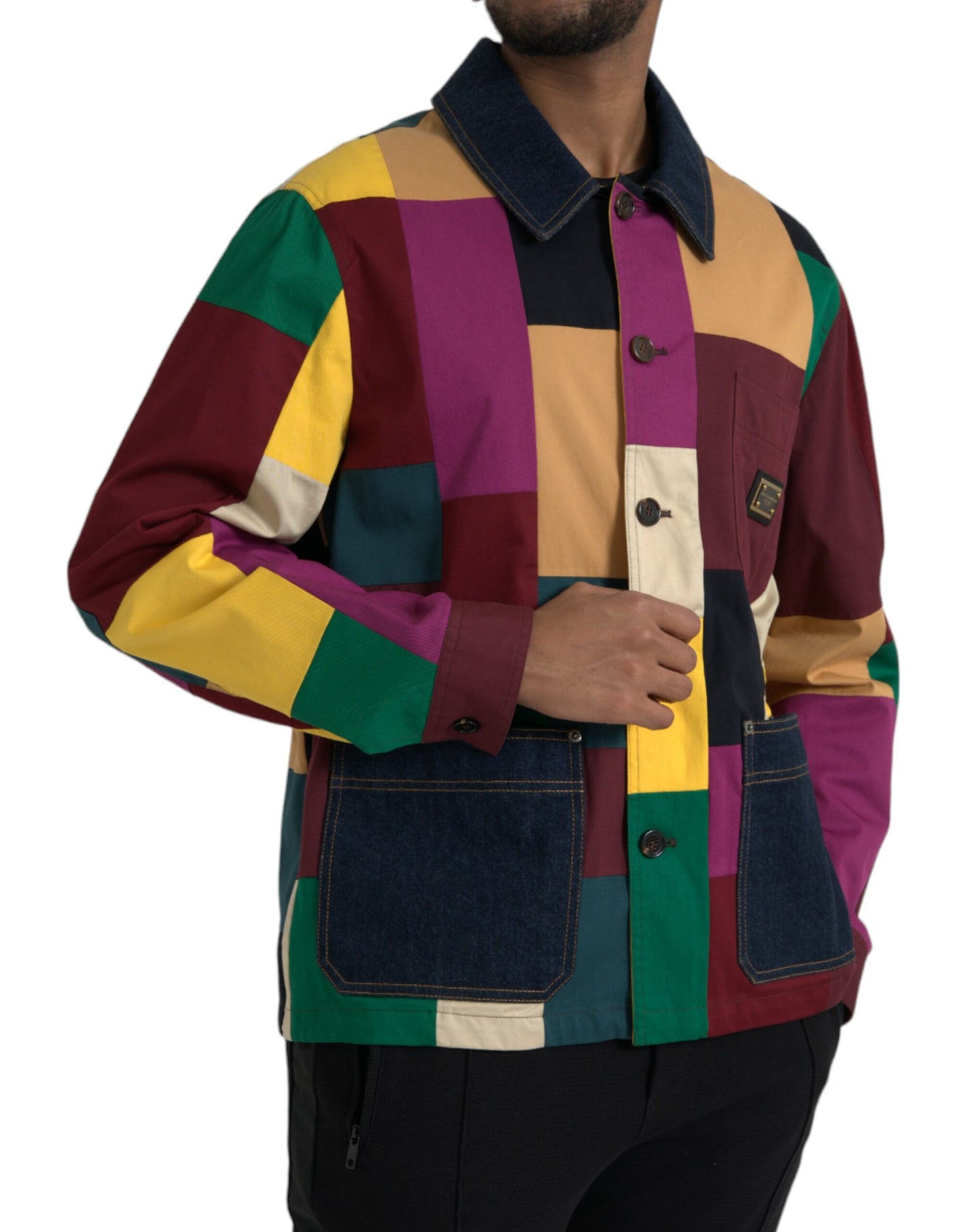 Dolce & Gabbana Multicolor Patchwork Cotton Collared Jacket