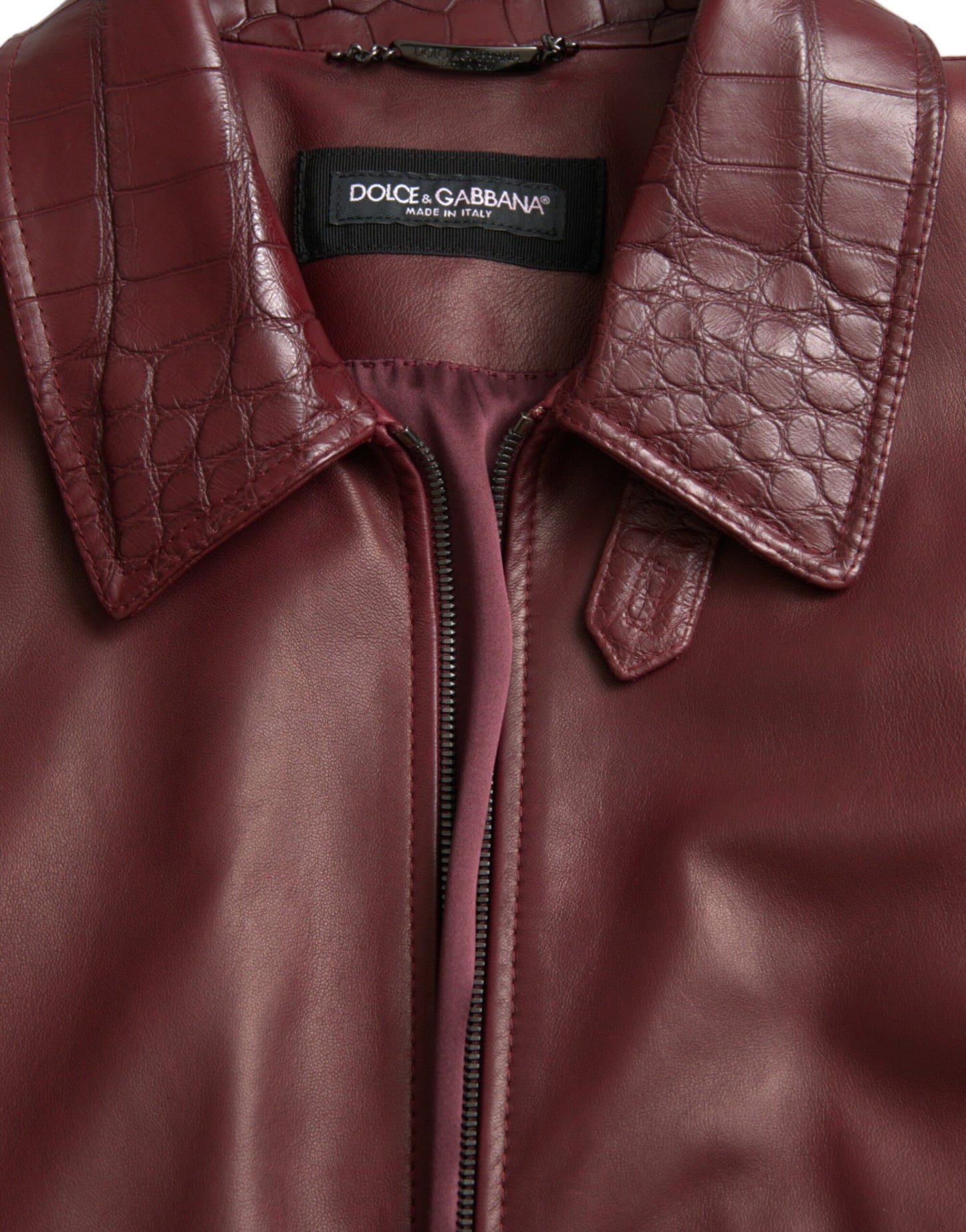 Dolce & Gabbana Maroon Exotic Leather Zip Biker Coat Jacket