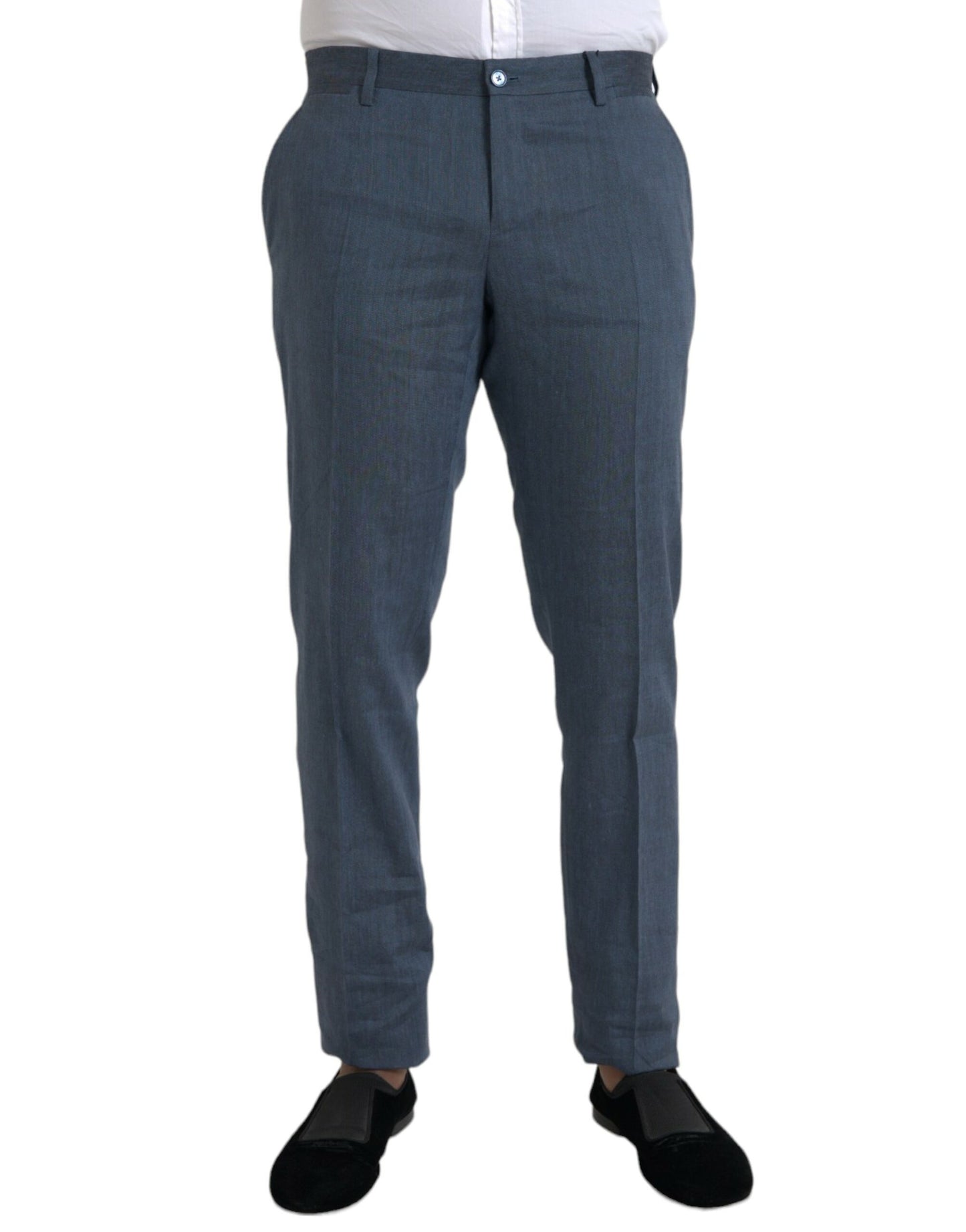 Dolce & Gabbana Blue Linen Silk Skinny Dress Pants