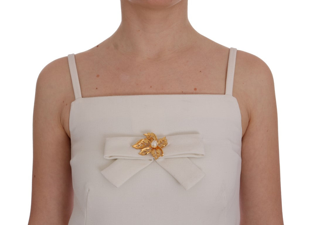 Dolce &amp; Gabbana White Wool Stretch Brooch Shift Dress