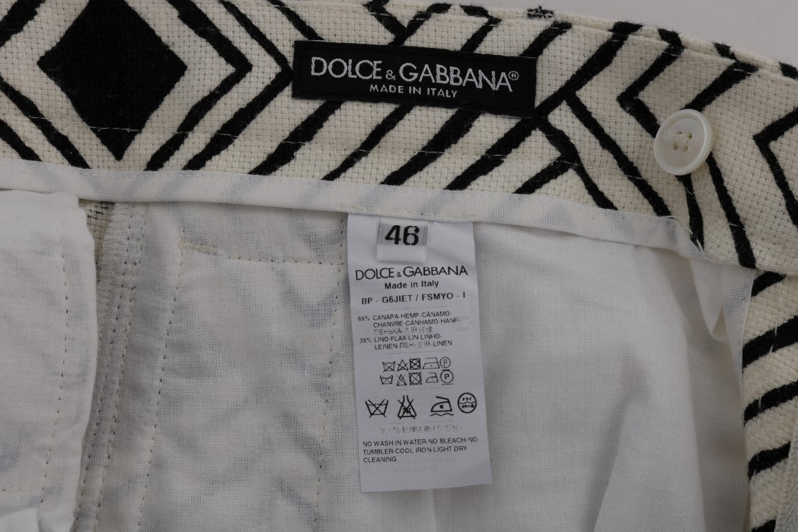 Dolce &amp; Gabbana White Black Striped Casual Shorts