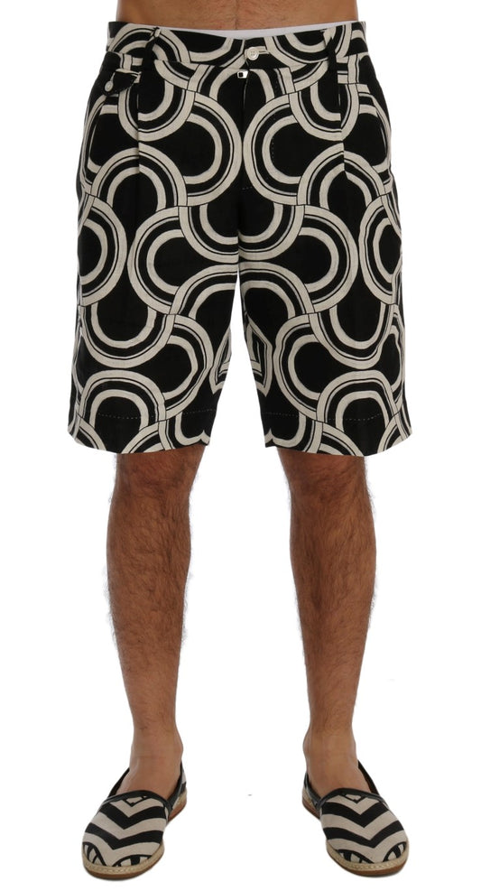 Dolce &amp; Gabbana Black White Pattern Linen Shorts