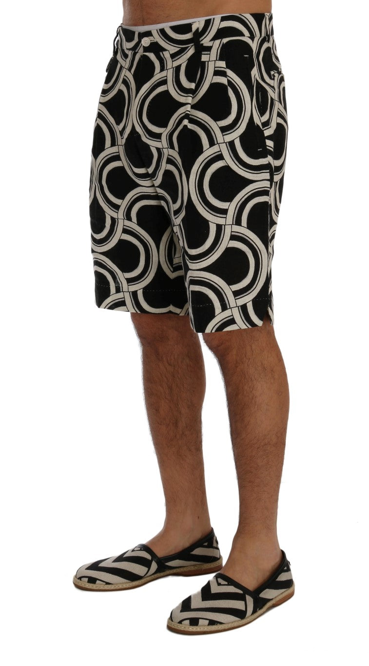 Dolce &amp; Gabbana Black White Pattern Linen Shorts