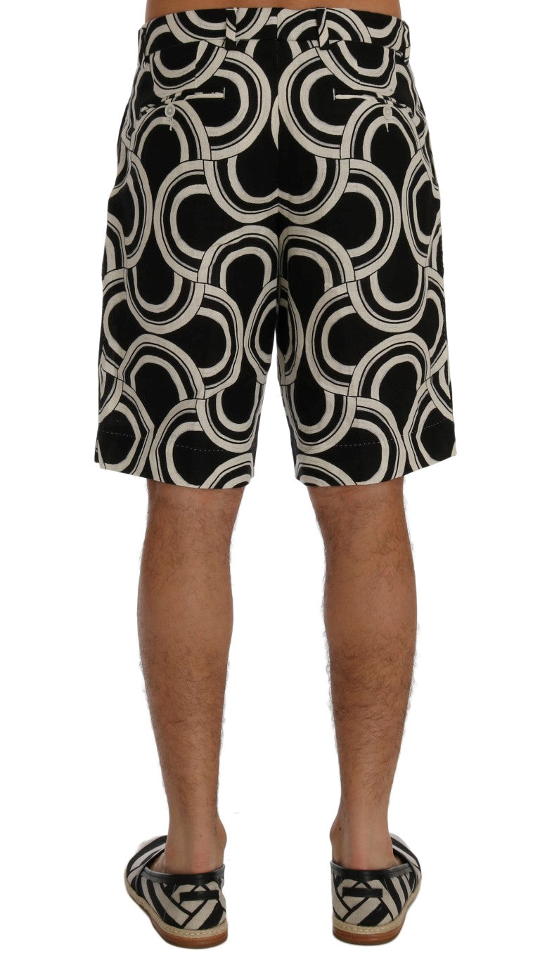 Dolce &amp; Gabbana Schwarz-weiß gemusterte Leinenshorts