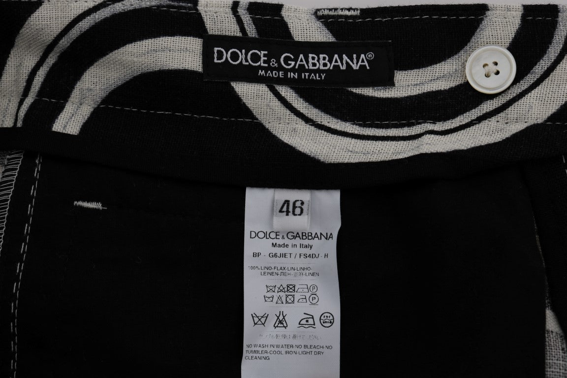 Dolce &amp; Gabbana Schwarz-weiß gemusterte Leinenshorts