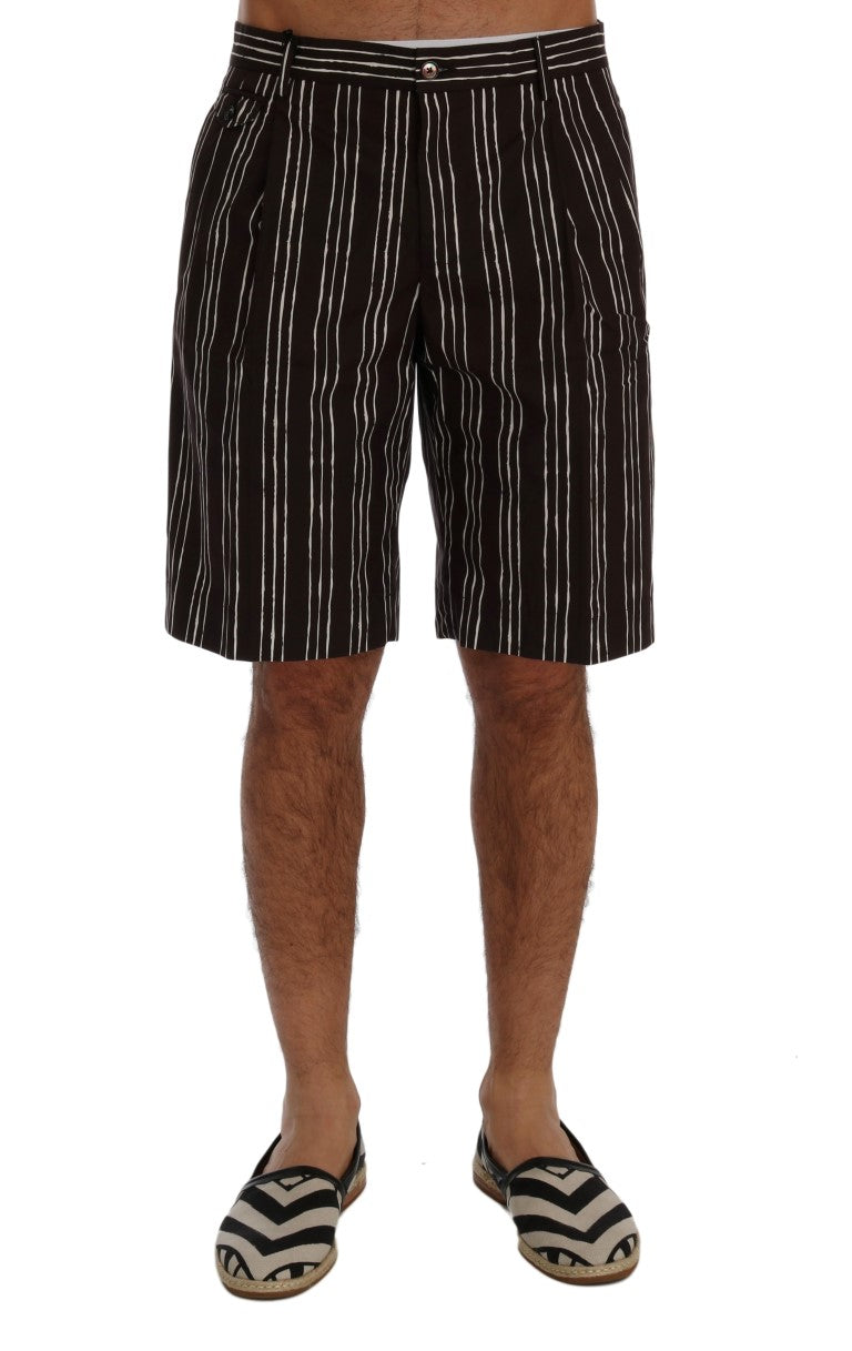 Dolce &amp; Gabbana Bordeaux White Striped Hemp Casual Shorts