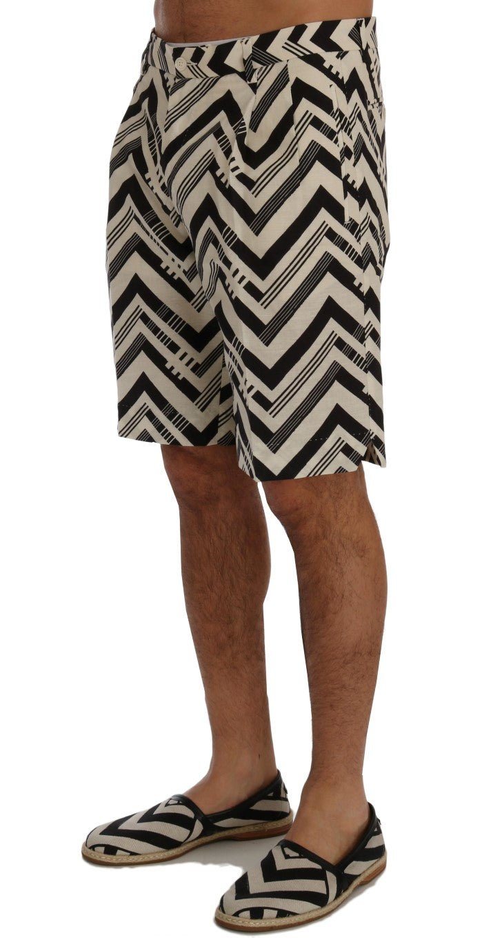 Dolce &amp; Gabbana White Black Striped Cotton Linen Shorts