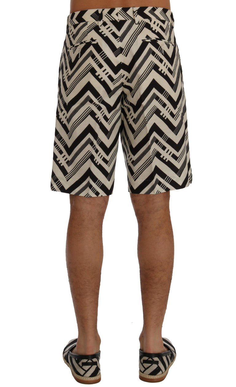 Dolce &amp; Gabbana White Black Striped Cotton Linen Shorts