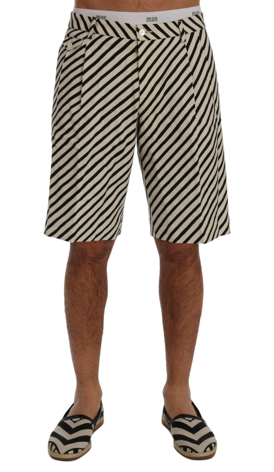 Dolce &amp; Gabbana White Black Striped Hemp Casual Shorts