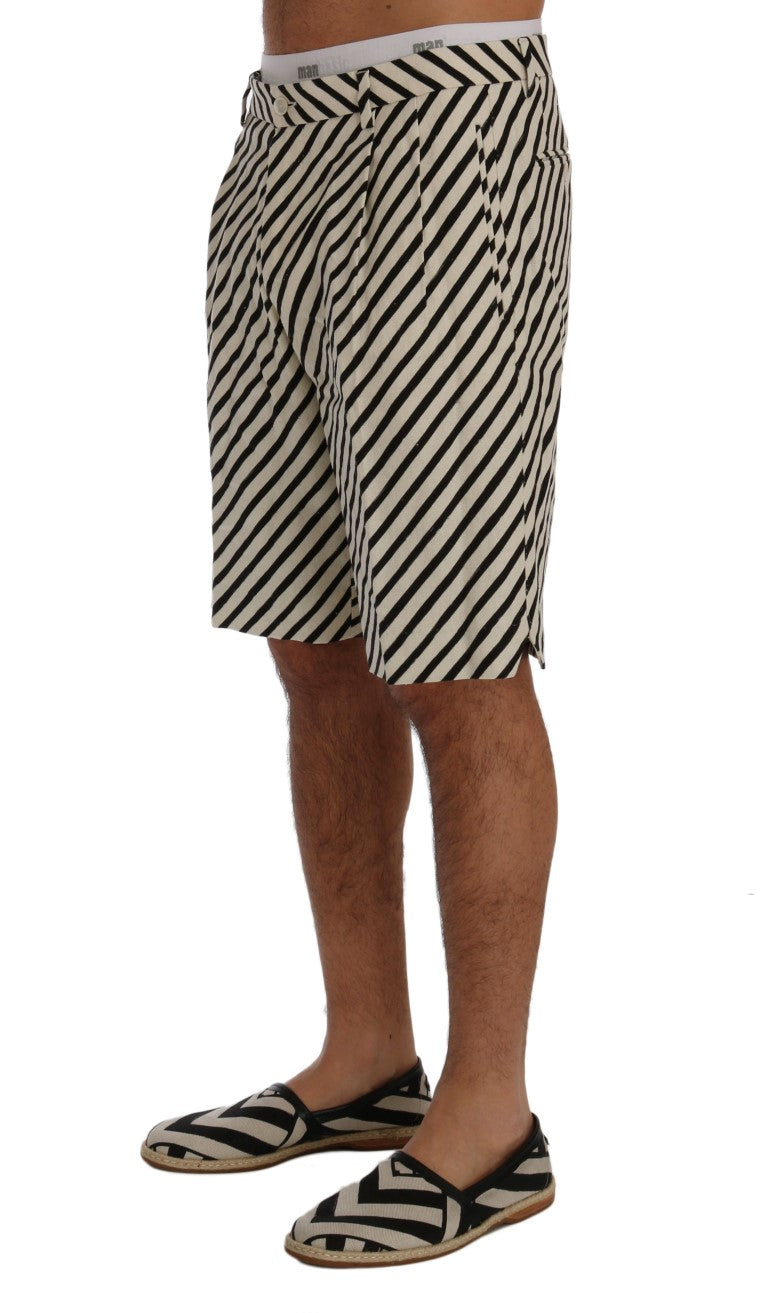 Dolce &amp; Gabbana White Black Striped Hemp Casual Shorts