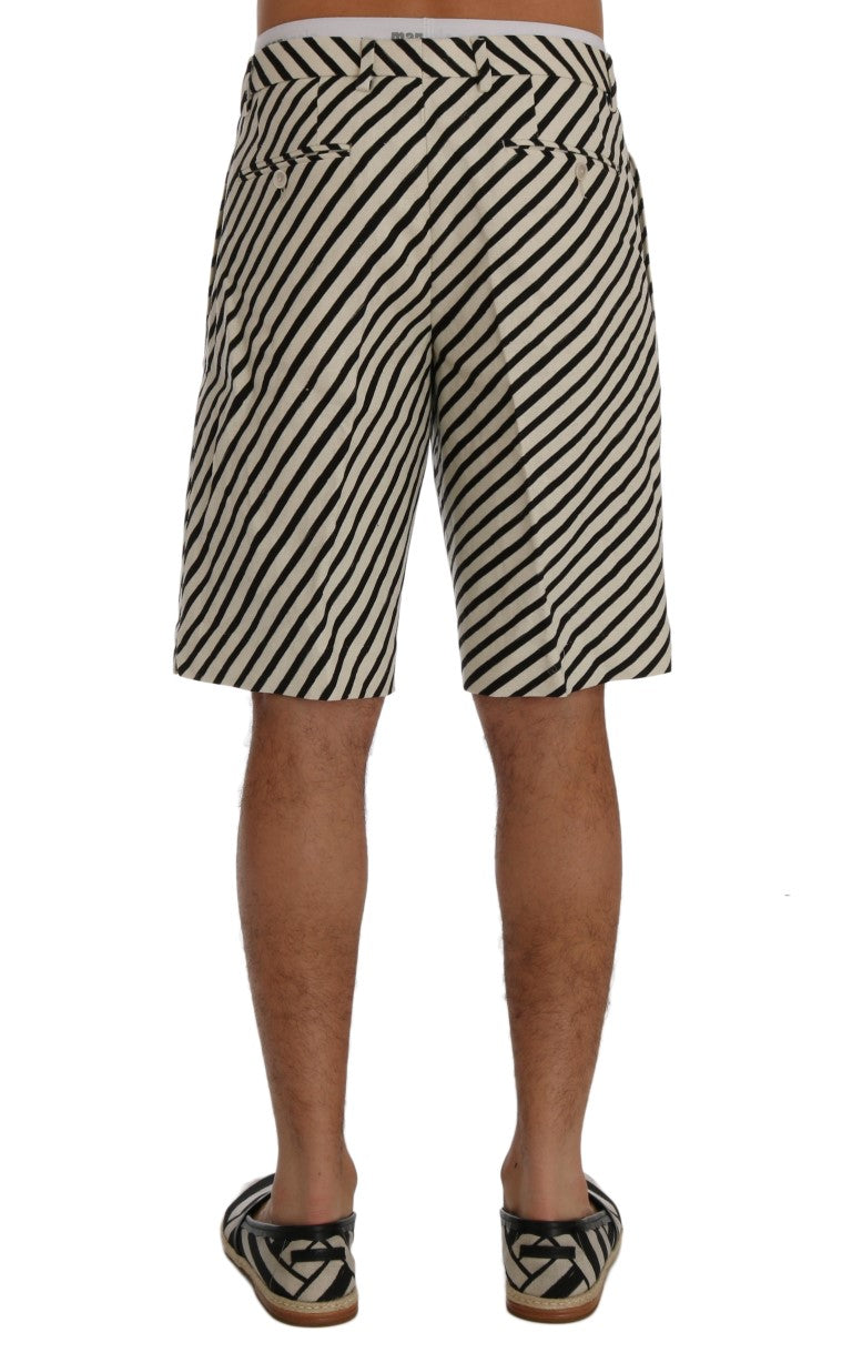 Dolce &amp; Gabbana White Black Striped Hemp Casual Shorts