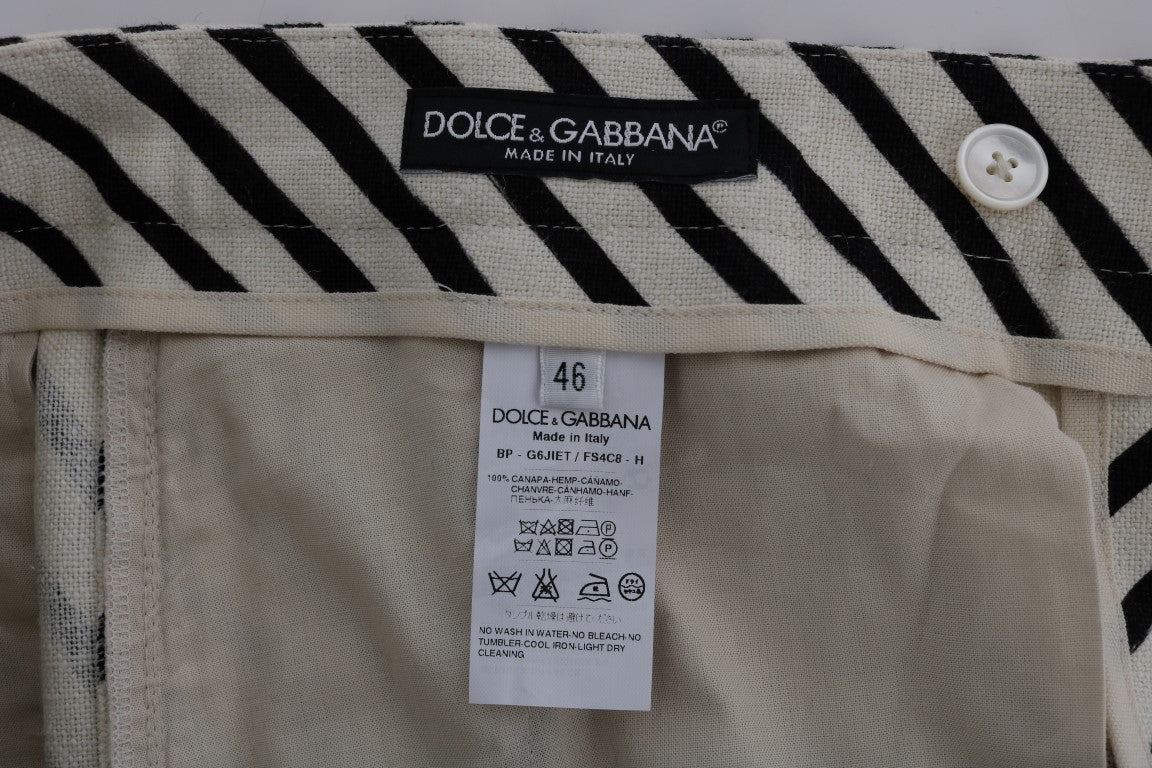 Dolce &amp; Gabbana White Black Striped Hemp Casual Shorts