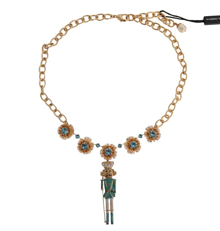 Dolce &amp; Gabbana Gold Brass Handpainted Crystal Floral Necklace